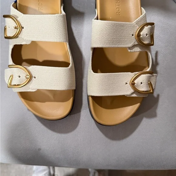 NWT Rothy's  BUCKLE SLIDE Tan Women's Sandals with Gold Buckles - Picture 4 of 6